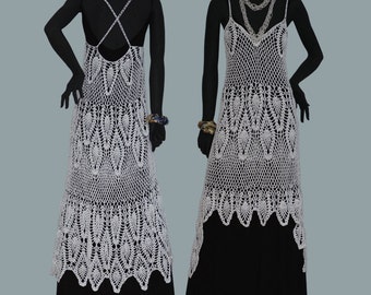 Beach crochet dress PATTERN with pineapple motifs, detailed tutorial in ENGLISH for every row, bohemian crochet dress PATTERN asymmetric hem