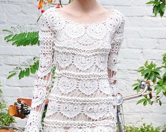 Crochet dress PATTERN, designer crochet dress pattern, Wedding dress PDF pattern, detailed description in ENGLISH, cocktail crochet dress.