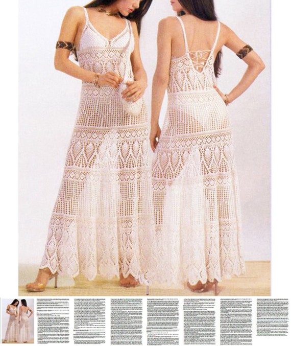 Maxi dress crochet PATTERN written tutorial in ENGLISH (charts included too) beach wedding crochet dress pattern, maxi crochet skirt PATTERN