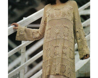 Crochet dress PATTERN written in English with chart, long sleeves tunic crochet pattern, boho crochet tunic PATTERN, beach crochet tunic PDF