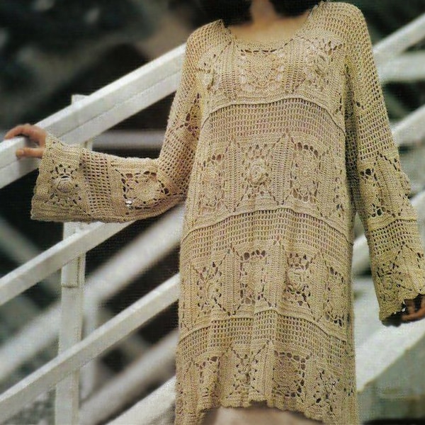 Crochet dress PATTERN written in English with chart, long sleeves tunic crochet pattern, boho crochet tunic PATTERN, beach crochet tunic PDF