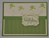 Hippty Hop Frog Happy Birthday Handstamped Card Children