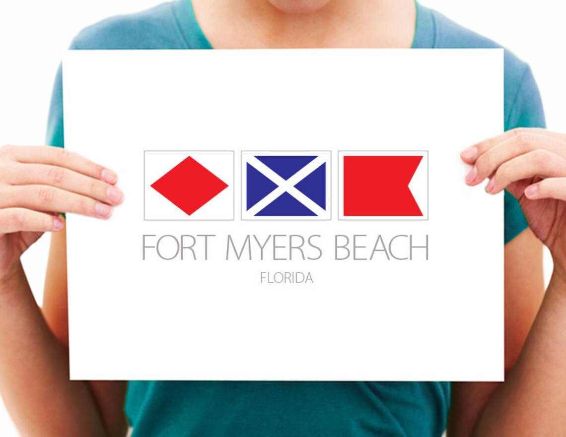 Fort Myers Beach Florida Nautical Flag Art Print Etsy