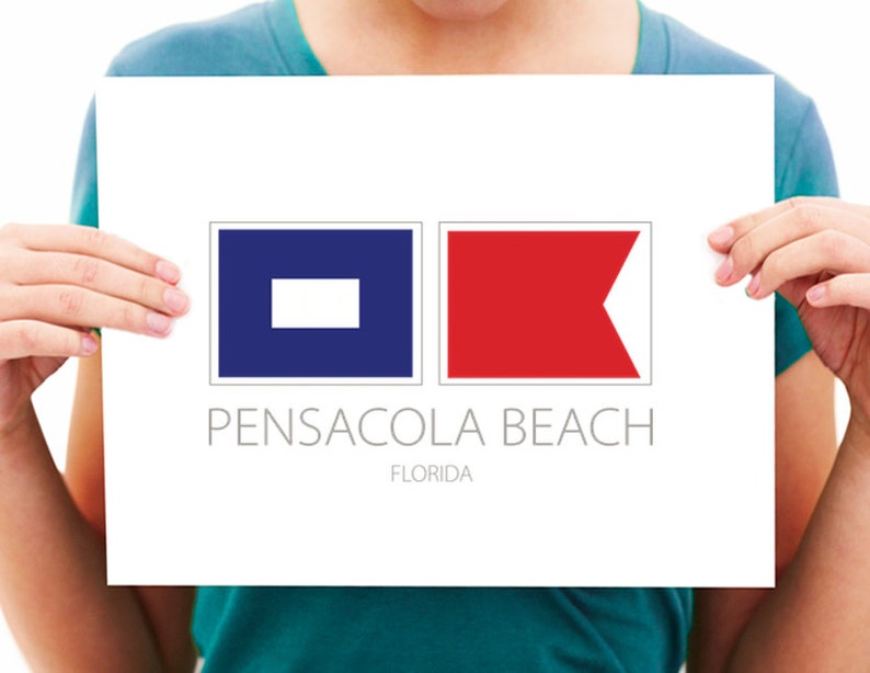 Pensacola Beach Florida Nautical Flag Art Print 8x10 or Etsy