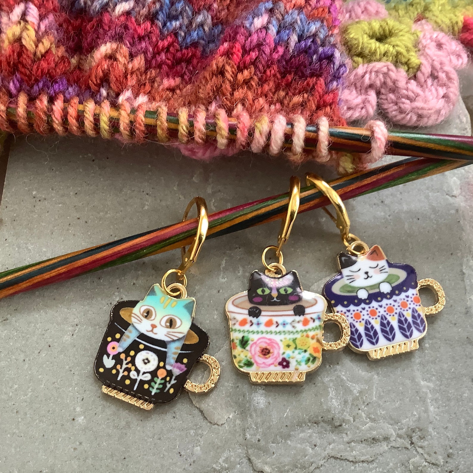 Cats crochet or knitting stitch markers keepers holders Etsy