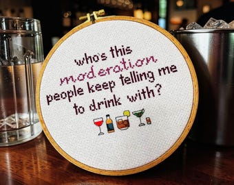 Drinking With Moderation - Cross Stitch Pattern - Instant Download