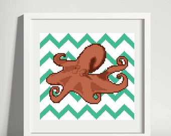 Chevron Octopus - Cross Stitch Pattern - Instant Download