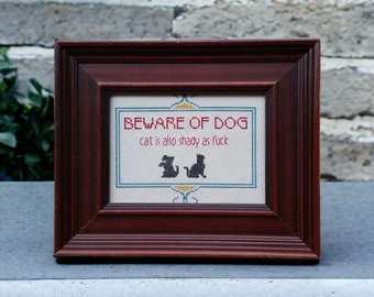 Beware Of Dog Cross Stitch Pattern Instant Download - Mature