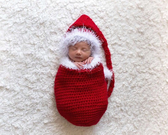 Crochet Santa Baby Cocoon Newborn Christmas Photo Prop Holiday