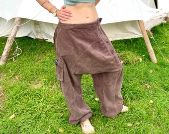 brown harem pants, bloomers, Aladdin pants, Goa pants for psychedelic events such as hippie Goa and psytrance parties and festivals