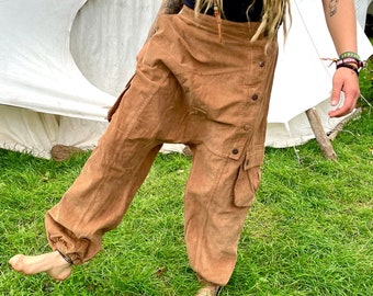 Sarouel en velours côtelé marron caramel, sarouel, bloomers, pantalon Aladdin, pantalon Goa pour événements psychédéliques, fêtes et festivals Goa et psytrance