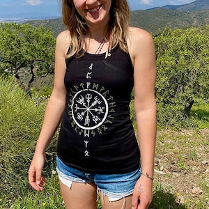 vikings-compass tanktop in black, for yoga and meditation or for psychedelic events like hippie, goa and psytrance parties and festivals