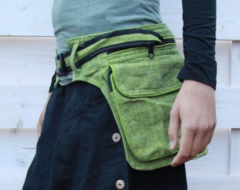 borsa pancia verde con molti scomparti, per eventi psichedelici come feste e festival hippie, Goa e psytrance, borsa da cintura hip bag