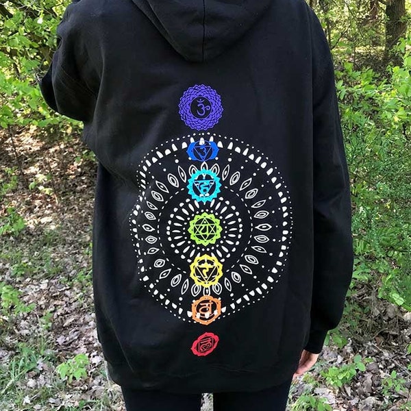 Hoodie avec Mandala Chakra sur l’impression, ton pull pour le yoga, la méditation sur les événements psychédéliques comme Goa, Hippie et Psytrance festivals