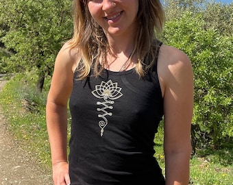 Unalome tanktop in black, for yoga and meditation or for psychedelic events like hippie, goa and psytrance parties and festivals