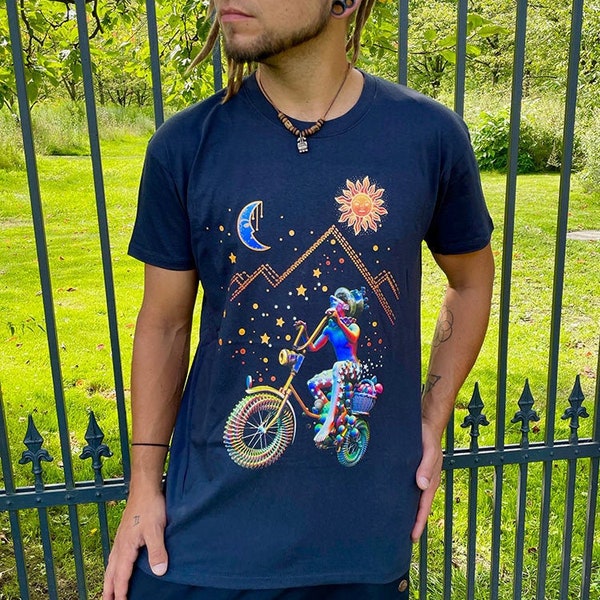 Psychedelic Cosmic Traveller Albert Hofmann T-Shirt - Meditation Mond Goa Psytrance Psilos Hoody Party Festival Psilocybin Pilz Trip