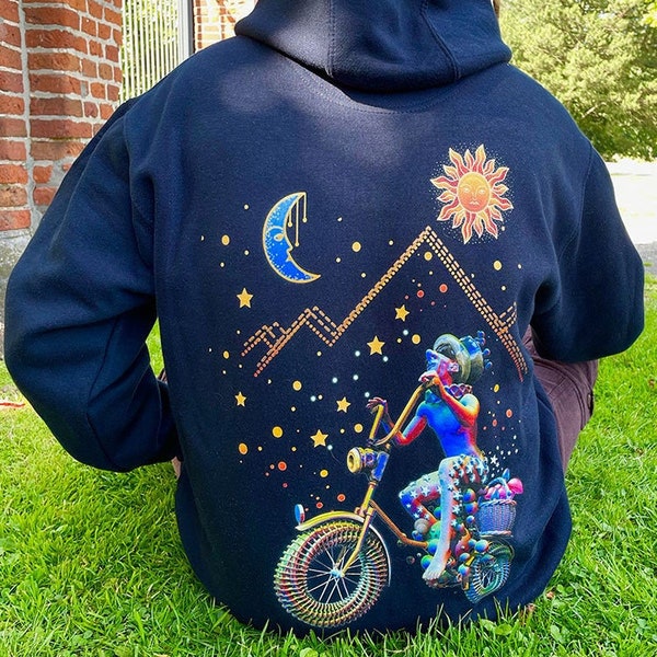 albert hofmann cosmic traveller lsd hoodie, sweatshirt for psychedelic events like hippie goa, psytrance mushrooms psilos burningman, ozora