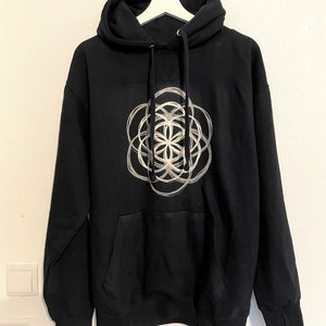 Flower of life hoodie in dark blue with seed of life in perfect for yoga and meditation, sacred geometry symbols