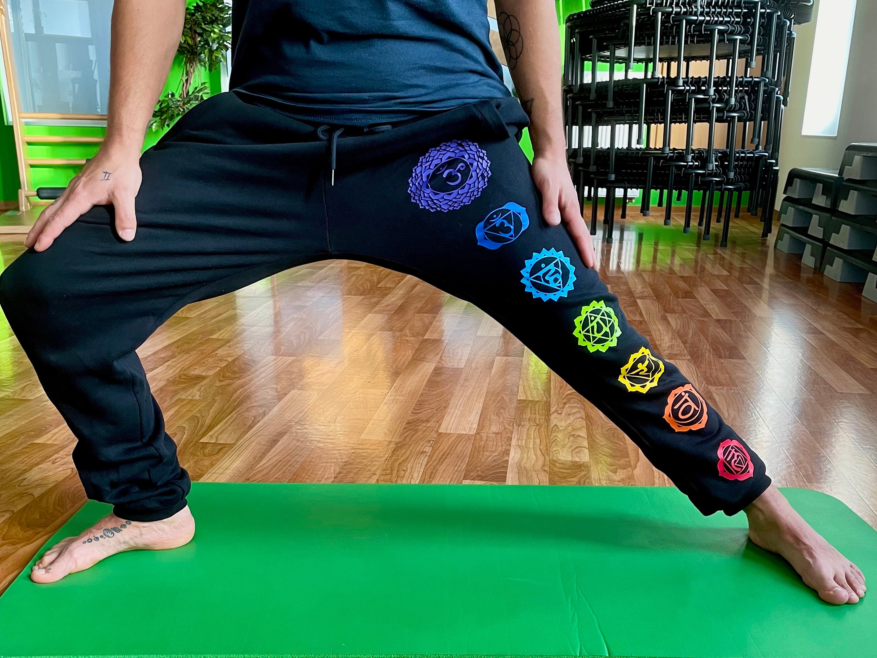Pantalon de yoga Chakra homme noir ML - Coton - Lycra - Noir