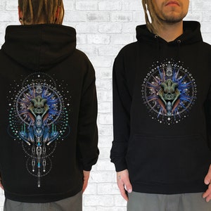 black maya aztec Alien Hoodie - Ayahuasca Dmt Goa Psytrance Hoody Party Festival