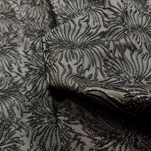 High quality black  pattern jacquard fabric with shiny flower pattern,  cosplay dress fabric, jacket dress fabric, 3D pattern jacquard