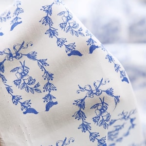 SALE, 100% cotton fabric with white color with blue floral,  handmade cotton fabric, DIY dress fabric, Summer dress fabric  by the yard