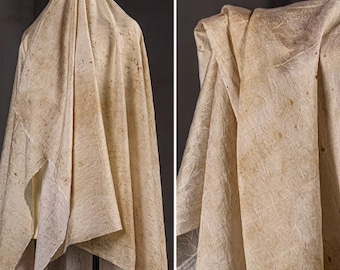 Light apricot color fabric, handmade plant dyed tie dyed cotton and linen jacquard fabric embroidered with mugwort dyed retro skirt fabric,