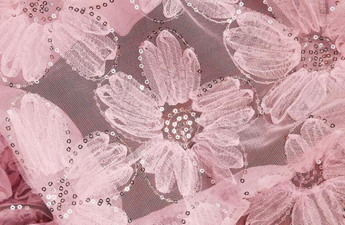 Pink color mesh fabric embroidered flower mesh fabric Etsy