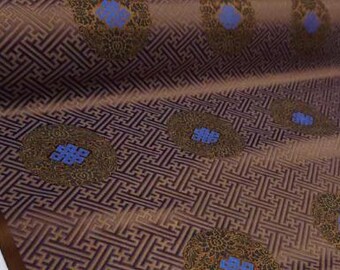 OFERTA, Tela brocada color café oscuro con estampado chino azul, tela para vestido de chaqueta, tela jacquard para boda, cortada a medida
