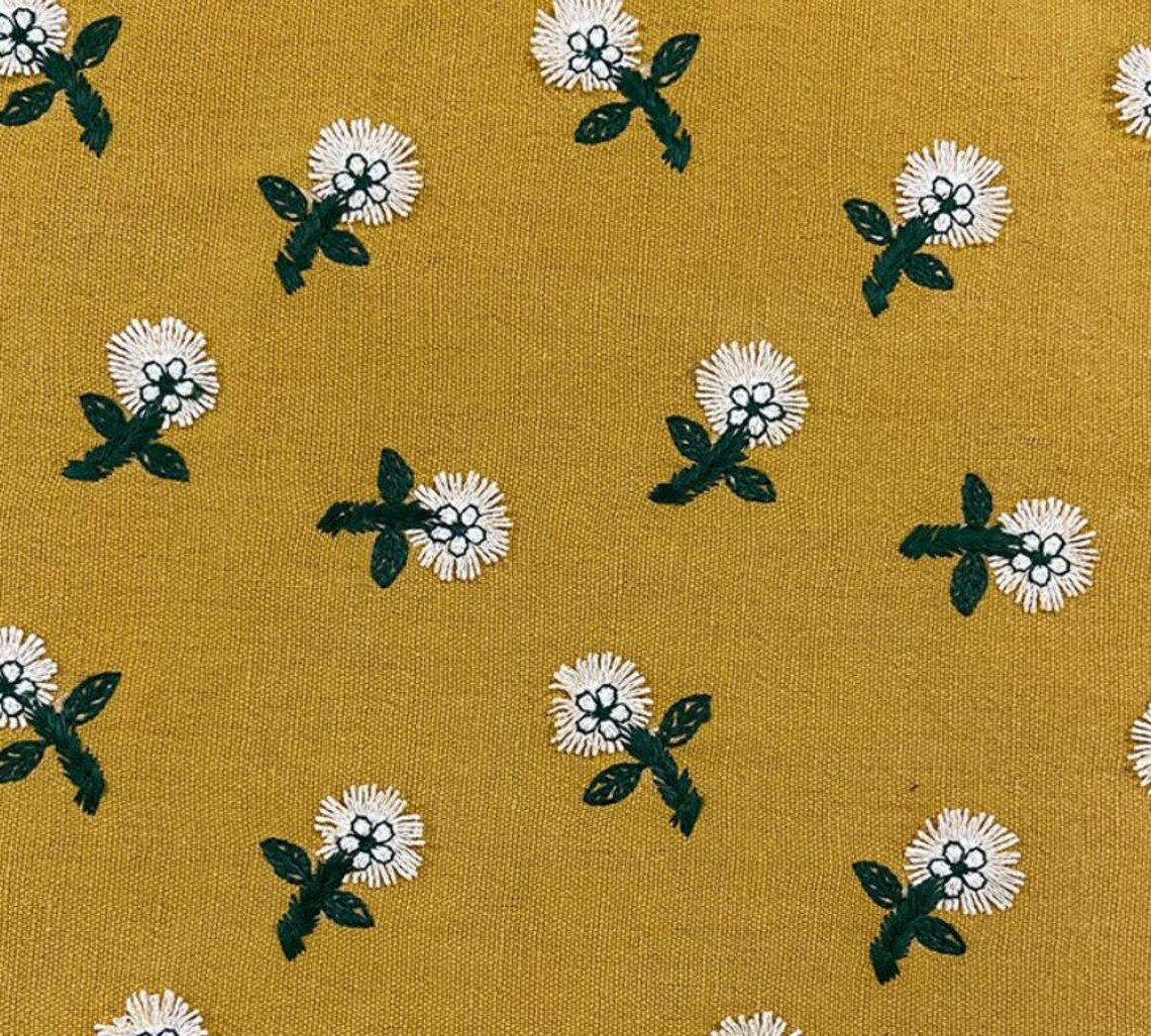 Cotton line fabric embroidered daisy fabric yellow daisy Etsy
