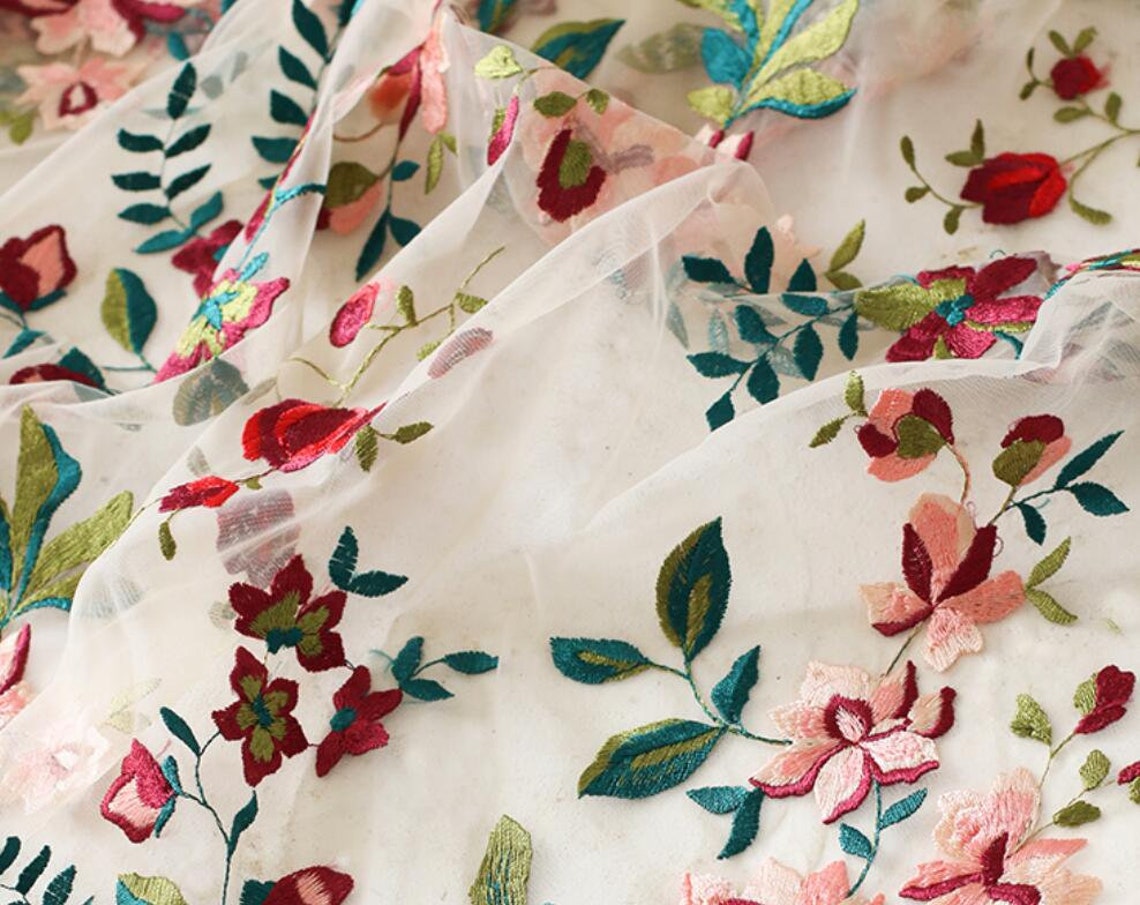 Mesh fabric embroidered flower mesh fabric wedding mesh Etsy