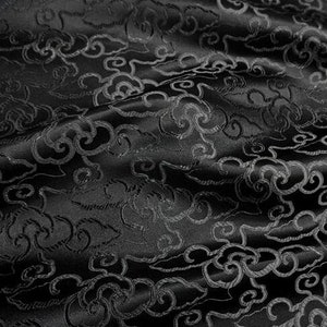 Black color brocade fabric jacquard fabric, by the yard