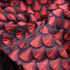 3D Relief red scale woven brocade fabric with fan-shaped texture, jacquard fabric, black red jacquard fabric
