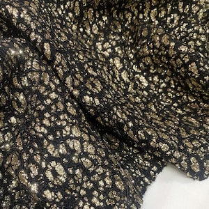 IM SALE, Schwarz Gold Spitzen Muster Jacquard Stoff, Jacke Kleid Stoff, Herbst Stoff, Glanzstoff Stoff Meterware