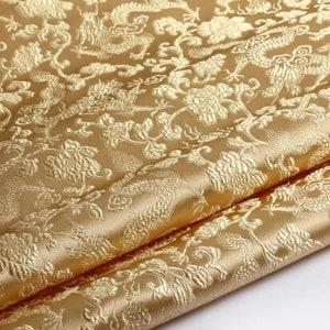 SALE, Light gold color brocade fabric with Chinese Loong Pattern, Jacquard Fabric, by the yard