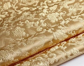 SALE, Hell goldfarben Brokatstoff mit Chinesisches Loong Muster, Jacquard Stoff, Meterware