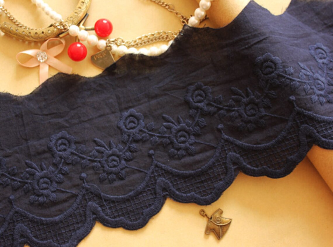 SALE Navy Blue Lace Trim Cotton Lace Trim DIY Dress Lace Etsy
