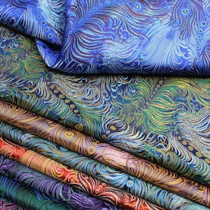 10 Color brocade fabric, jacquard fabric, peacock feather style fabric, by the yard