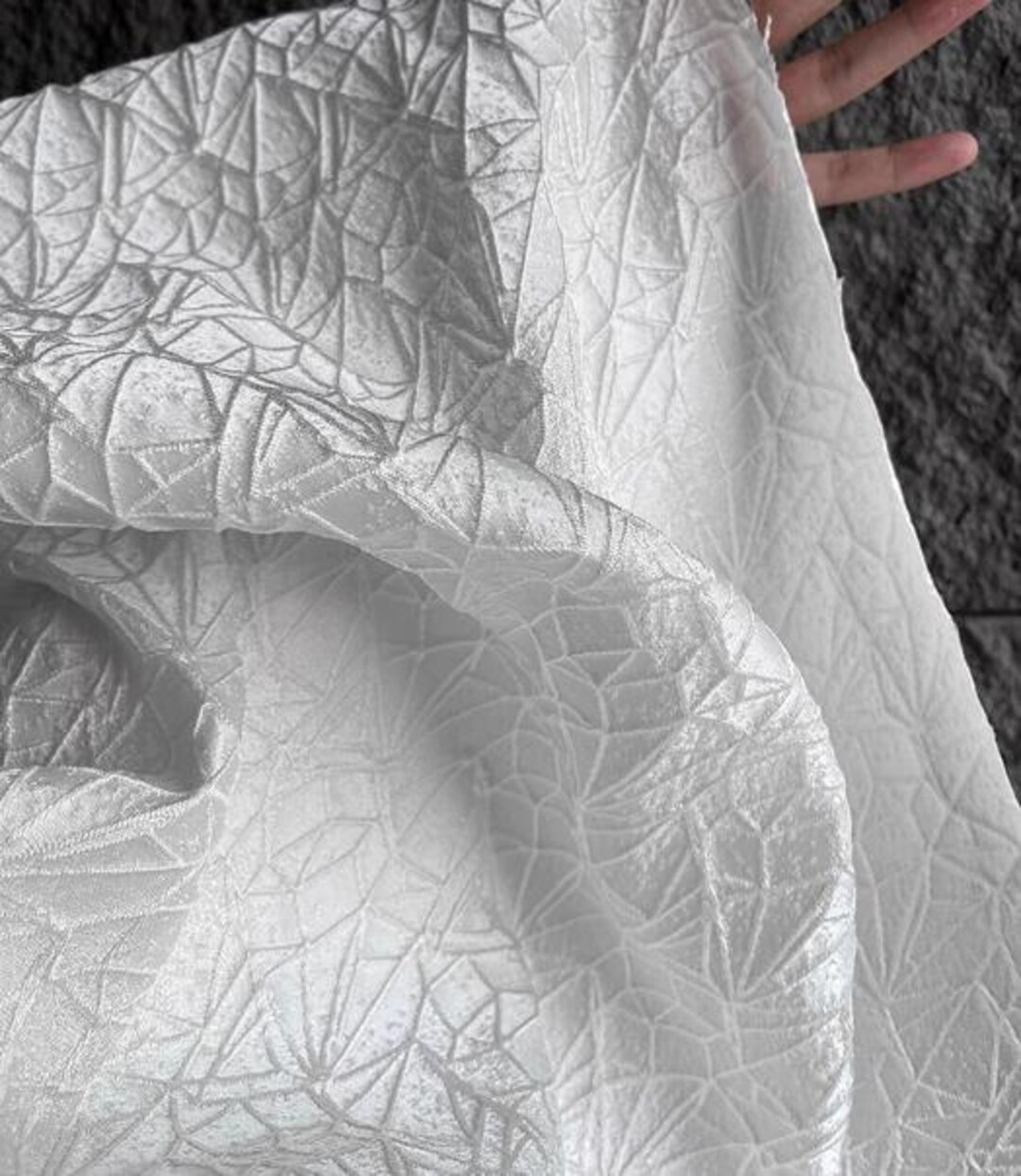 Off-white Color Geometric Pattern Fabric With 3D Texture Jacquard ...