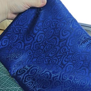 Dark blue color brocade fabric, jacquard fabric, by the yard