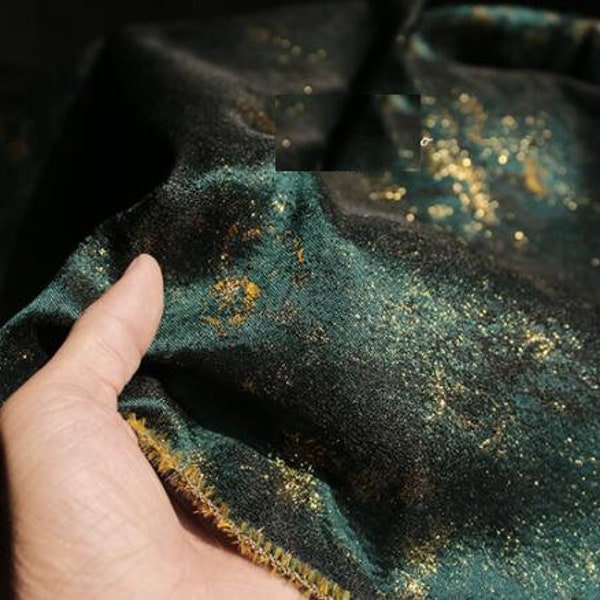 Dark green and gold color jacquard fabric, Spring dress fabric,  glossy jacquard fabric, by the yard