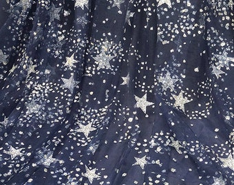SALE, Navy blue sequin fabric star style mesh fabric, Curtain fabric, Embroidery fabric, wedding dress fabric -YIH- (49&quot;x 39&quot;)