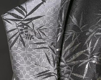 Tejido jacquard estilo gorrión de bambú plateado en blanco y negro, tejido jacquard con textura, tejido para vestido de traje estilo chino, tejido al por mayor