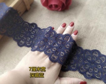 Navy blue color lace trim, stretch lace trim, decor lace trim, for 2 yards long