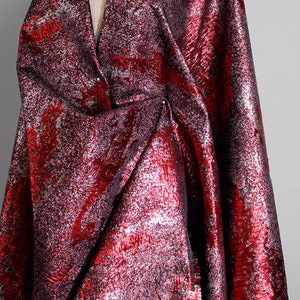 Glossy Texture Jacquard Fabric, Red Black Silver Color Coat Pants ...