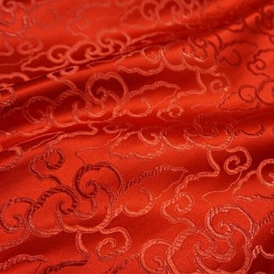 Red color brocade fabric jacquard fabric, by the yard
