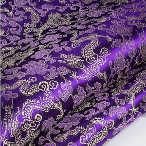 SALE, purple color brocade fabric with Chinese dragon Pattern, Jacquard Fabric, by the yard