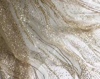 Champagne gold color mesh fabric, water wave mesh fabric, wedding glitter mesh fabric, cosplay dress fabric, decor glitter mesh