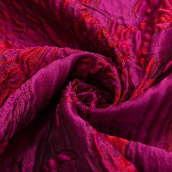 Rose red jacquard fabric, fashion jacquard fabric, by the yard