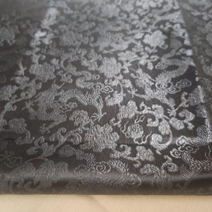Black color brocade fabric with black color dragon pattern, jacquard fabric, by the yard